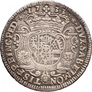 82R Ottavo di scudo da 0,12 lire 1733 Scudo sagomato Torino Argento