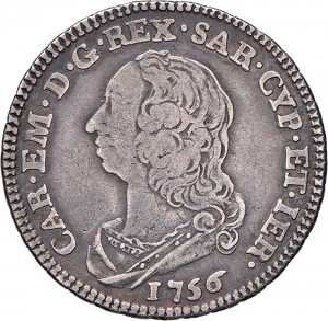310D Ottavo di scudo da 0,15 lire 1756 Scudo rotondo Torino Argento