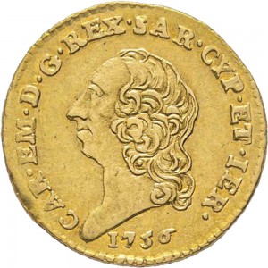 259D Quarto di doppia 1756 Scudo rotondo Torino Oro