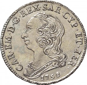 292D Quarto di scudo 1758 Scudo rotondo Torino Argento