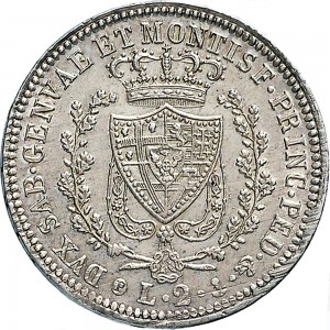 845R 2 lire 1830 Scudo svizzero Genova Argento