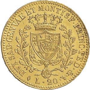 800R 20 lire 1821 Scudo svizzero Torino Oro