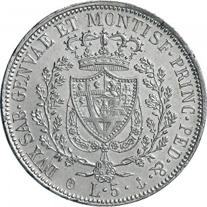 827R 5 lire 1827 Scudo svizzero Genova Argento