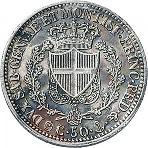 872R 50 centesimi 1829 Scudo svizzero Genova Argento