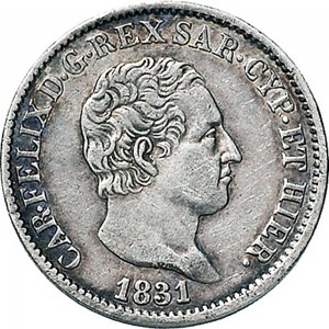 875D 50 centesimi 1831 Scudo triangolare rialzato Torino Argento