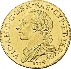 654D Carlino da 5 doppiette 1774 Scudo ovale a cartoccio Torino Oro