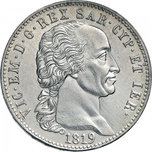777D Scudo da 5 lire nuove di Piemonte 1819 Scudo sannitico 1° tipo Torino Argento