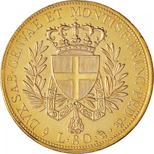 765R 80 lire 1821 Scudo gotico Torino Oro