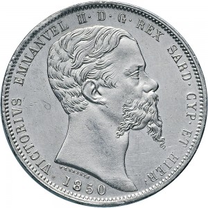 1041D 5 lire 1850 Scudo sannitico Genova Argento