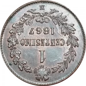 1242R-001 1 centesimo 1867 Valore entro semicorona di alloro e quercia Torino Rame