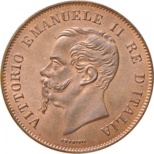 1226D 5 centesimi 1861 Valore entro semicorona di alloro e quercia Milano Rame