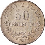 1198R 50 centesimi 1863 Valore su due rami di alloro 3° tipo Napoli Argento