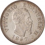 1203D 50 centesimi 1867 Valore su due rami di alloro 3° tipo Torino Argento