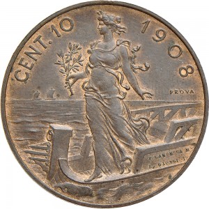 2639R 10 Centesimi 1908 Italia marinara Roma Bronzo Prova