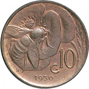 1510R 10 Centesimi 1930 Ape su fiore Roma Rame