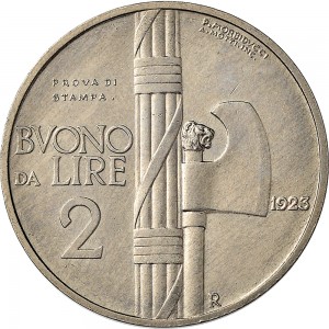 2614R 2 lire 1923 Fascio littorio Roma Nichelio Prova
