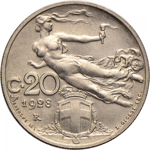 1486R 20 centesimi 1928 Libertà librata Roma Nichelio