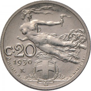 1488R 20 centesimi 1930 Libertà librata Roma Nichelio