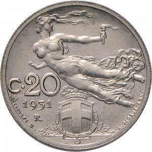 1489R 20 centesimi 1931 Libertà librata Roma Nichelio