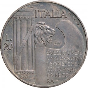 2584R 20 lire 1928 VI Fascio littorio 2° tipo Roma Argento Prove