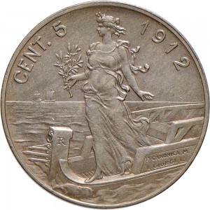1522R 5 centesimi 1912 Italia marinara Roma Rame