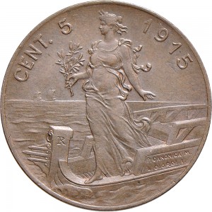 1526R 5 centesimi 1918 Italia marinara Roma Rame
