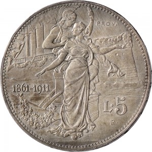 2595R 5 lire 1911 Italia e Roma genitrice Roma Argento Prove
