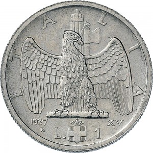 1620R 1 lira 1937 XV Aquila romana 1° tipo Roma Nichelio