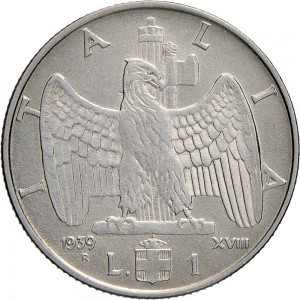 1624R 1 lira 1939 XVIII Aquila romana 2° tipo Roma Acmonital