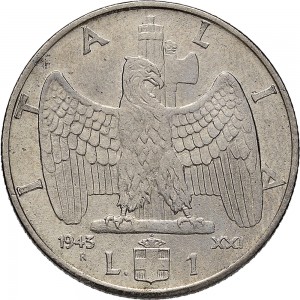 1630R 1 lira 1943 XXI Aquila romana 2° tipo Roma Acmonital