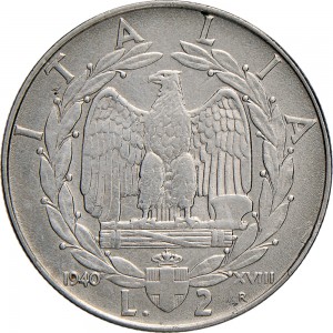 1613R 2 lire 1940 XVIII Aquila romana 2° tipo Roma Acmonital