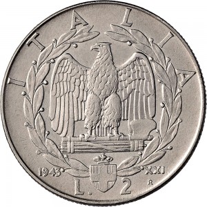 1618R 2 lire 1943 XXI Aquila romana 2° tipo Roma Acmonital