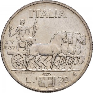 1586R 20 lire 1937 XV Italia su quadriga lenta Roma Argento
