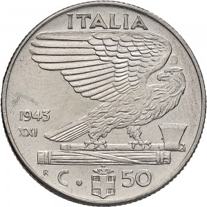 1643R 50 centesimi 1943 XXI Aquila romana 2° tipo Roma Acmonital