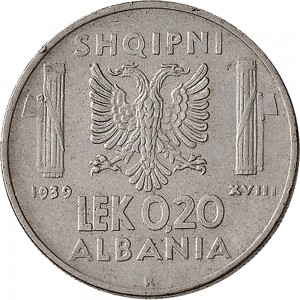 1748R 0,20 lek 1939 XVIII Aquila bicipite Roma Acmonital