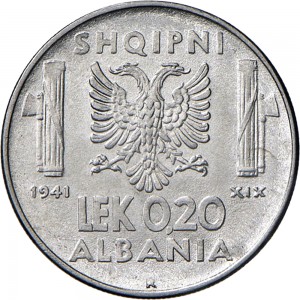 1751R 0,20 lek 1941 XIX Aquila bicipite Roma Acmonital